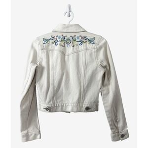 VTG Y2K Jean Denim Trucker Jacket Small Old Navy Retro 90s Beaded Embroidered